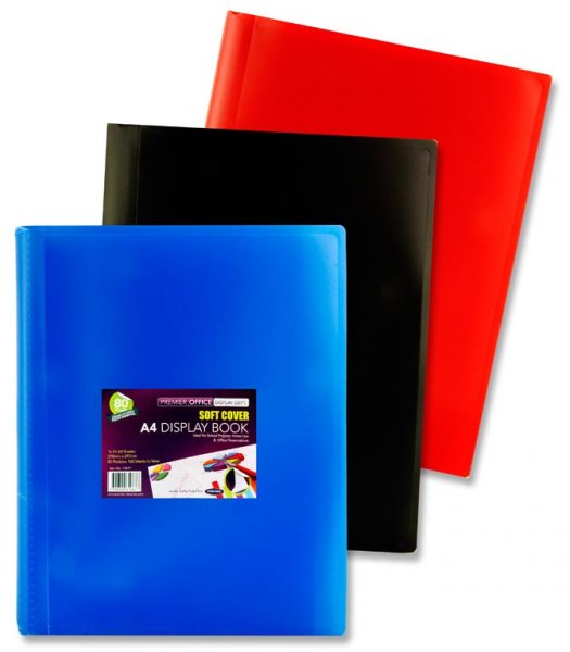 PREMIER OFFICE A4 80 POCKET DISPLAY BOOK - SOFT COVER 3 ASST.