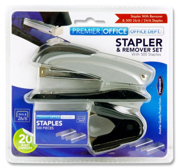 PREMIER OFFICE HALF STRIP STAPLER & REMOVER SET 3 ASST.