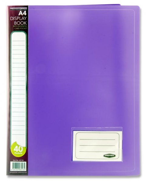 PREMIER OFFICE A4 40 POCKET PRESENTATION DISPLAY BOOK TANG 4 ASST.