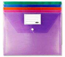 PREMIER OFFICE PKT.5 A4 MY CLEAR BAG BUTTON WALLETS - COLOURED