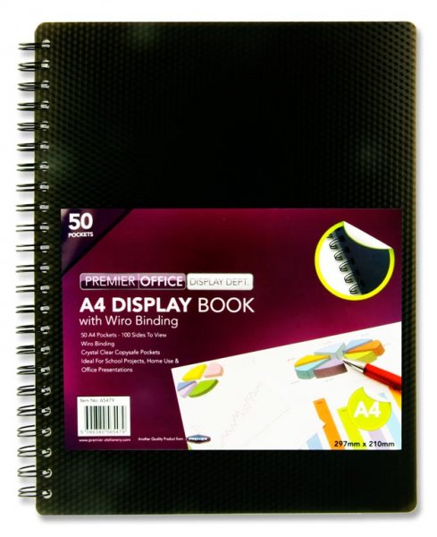 PREMIER OFFICE A4 50 POCKET WIRO DISPLAY BOOK - BLACK