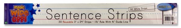CLEVER KIDZ PKT.30 WIPE-OFF REUSABLE SENTENCE STRIPS 3"x24" - WHITE