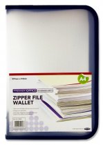 PREMIER OFFICE A4 CLEAR COVER ZIPPER FILE WALLET BOLD 3 ASST.