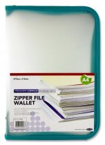 PREMIER OFFICE A4 CLEAR COVER ZIPPER FILE WALLET BOLD 3 ASST.