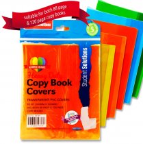 STUDENT SOLUTIONS PKT.5 PVC HEAVY DUTY COPY BOOK COVERS - 5 ASST TRANSPARENT COLOURS