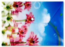 * PREMIER A4 BUTTON DOCUMENT WALLET - 3-D RAINBOW & FLOWERS