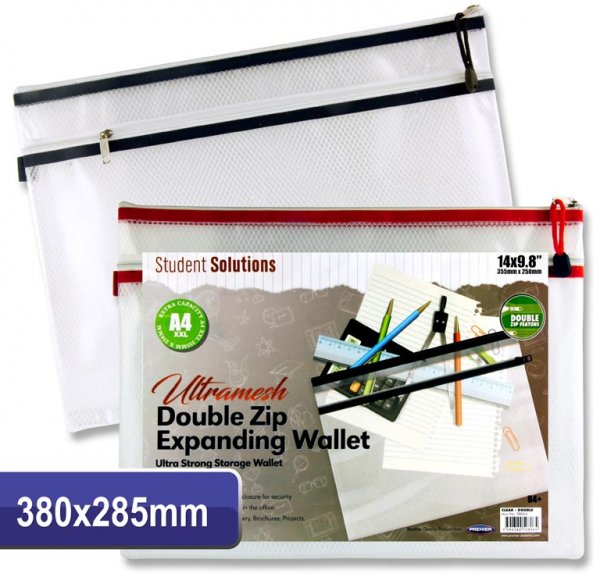 * STUDENT SOLUTIONS B4+ ULTRAMESH DOUBLE ZIP MESH WALLET - PEARL 2 ASST.