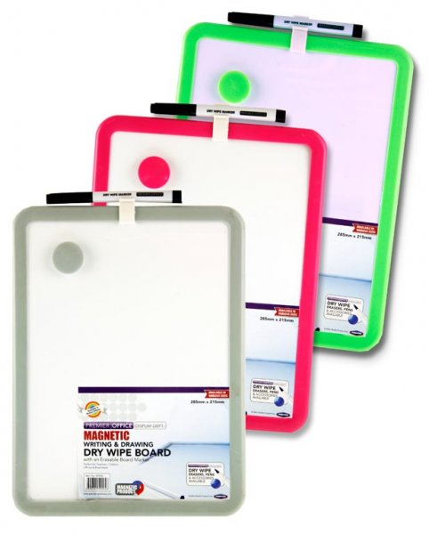 PREMIER OFFICE 285x215mm MAGNETIC WHITE BOARD WITH DRY WIPE MARKER 3 ASST.