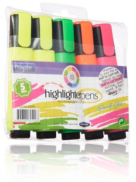 PRO:SCRIBE PKT.5 HIGHLIGHTER PENS