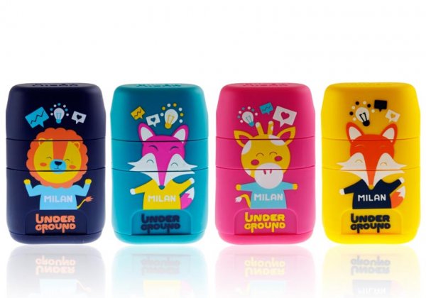 MILAN UNDERGROUND TWIN HOLE SHARPENER/ERASER 4 ASST. CDU