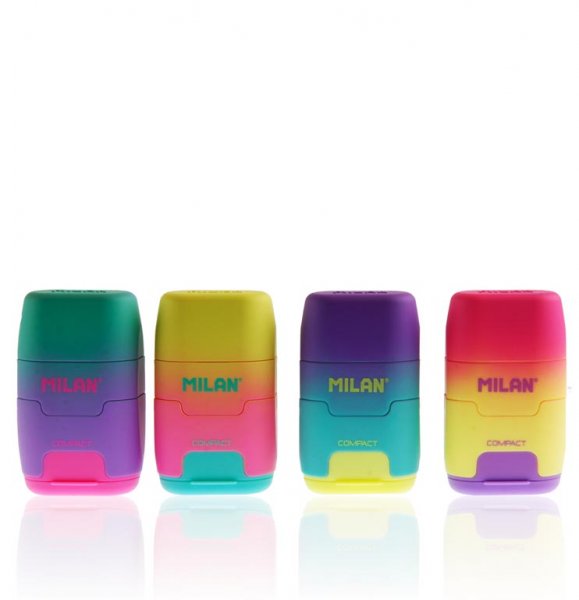 MILAN COMPACT TWIN HOLE SHARPENER & ERASER SUNSET 4 ASST CDU