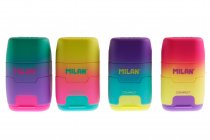 MILAN COMPACT TWIN HOLE SHARPENER & ERASER SUNSET 4 ASST CDU