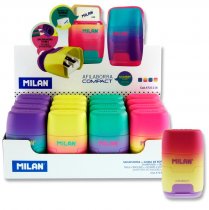 MILAN COMPACT TWIN HOLE SHARPENER & ERASER SUNSET 4 ASST CDU
