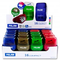 MILAN COMPACT TWIN HOLE SHARPENER/ERASER 4 ASST. CDU
