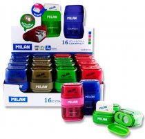 MILAN COMPACT TWIN HOLE SHARPENER/ERASER 4 ASST. CDU