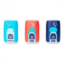 MILAN COMPACT TWIN HOLE SHARPENER & ERASER - SHARK ATTACK ASST CDU