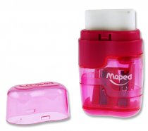 MAPED DUO CONNECT TWIN HOLE SHARPER & ERASER - TRANSLUCENT 3 ASST CDU