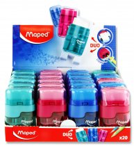 MAPED DUO CONNECT TWIN HOLE SHARPER & ERASER - TRANSLUCENT 3 ASST CDU