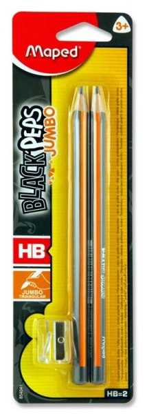 MAPED CARD 2 BLACK'PEPS JUMBO TRIANGULAR HB PENCIL + SHARPENER
