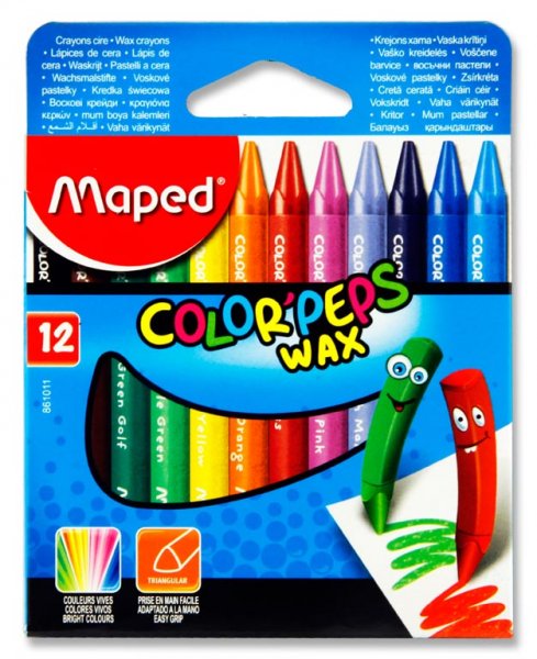 MAPED BOX 12 COLOR'PEPS TRIANGULAR WAX CRAYONS