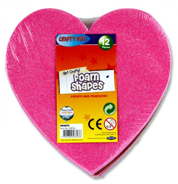 * CRAFTY BITZ PKT.12 FOAM SHAPES - GLITTER & PLAIN HEARTS