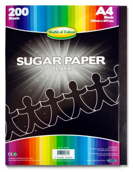 WOC A4 SUGAR PAPER 200 SHEETS - BLACK