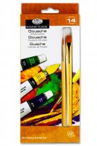 ESSENTIALS 14pce ARTIST BOX 12x12ml TUBES PAINT & 2 BRUSHES - GOUACHE