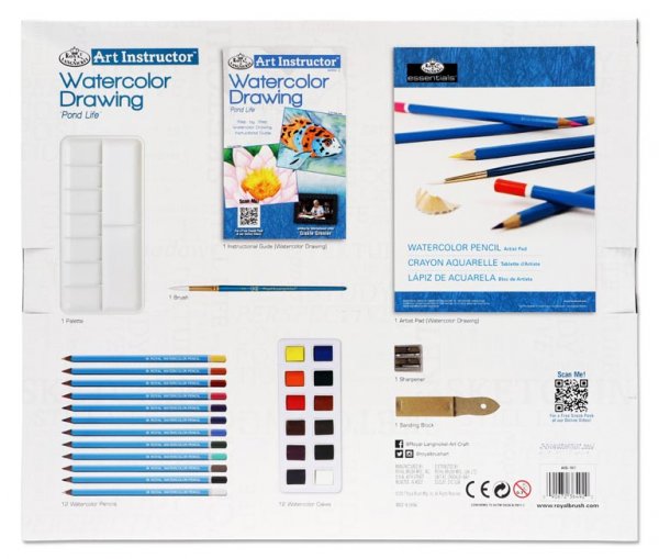 ART INSTRUCTOR 30pce 2 PROJECT ART SET - WATERCOLOUR DRAWING