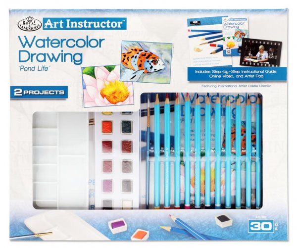 ART INSTRUCTOR 30pce 2 PROJECT ART SET - WATERCOLOUR DRAWING