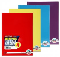 PREMTO PKT.4 A4 160pg ASST. HARDCOVER NOTEBOOKS