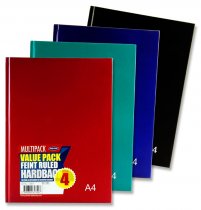 PREMIER PKT.4 A4 160pg HARDCOVER NOTEBOOK - BOLD 4.ASST
