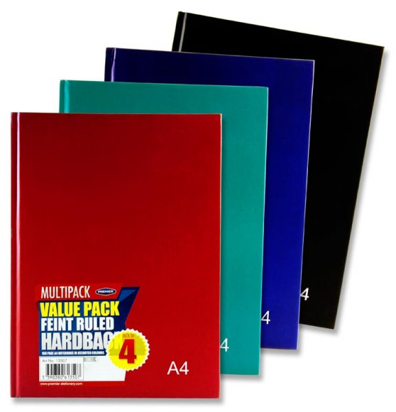 PREMIER PKT.4 A4 160pg HARDCOVER NOTEBOOK - BOLD 4.ASST