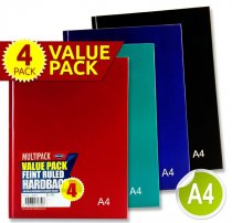 PREMIER PKT.4 A4 160pg HARDCOVER NOTEBOOK - BOLD 4.ASST