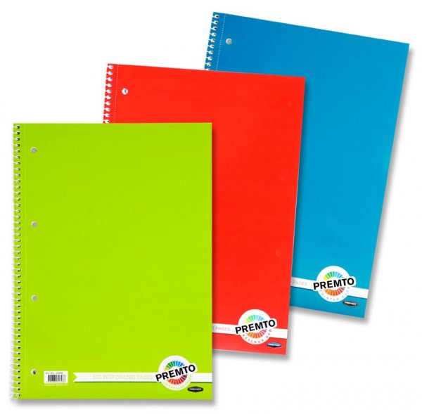 PREMTO A4 320pg SPIRAL NOTEBOOK 3 ASST.