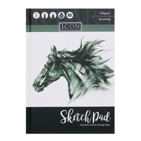 ICON A5 135gsm HARDCOVER SKETCH BOOK 64 SHEET - BLACK
