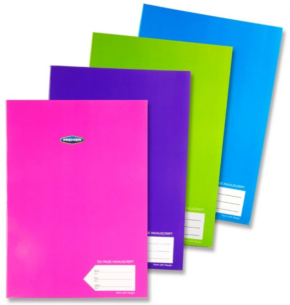 PREMTO A4 120pg MANUSCRIPT BOOK -PASTEL 4 ASST.