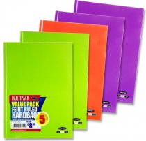 PREMIER PKT.5 A4 160pg HARDCOVER NOTEBOOK 3 ASST PASTEL