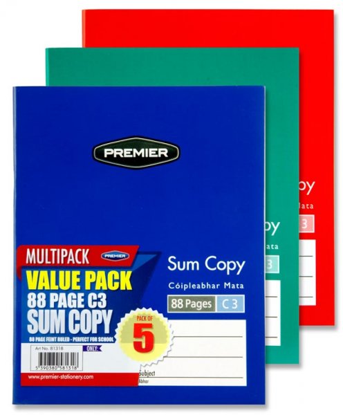 PREMIER PKT.5 88pg C3 SUM COPY BOOKS - BOLD SERIES 3 ASST.