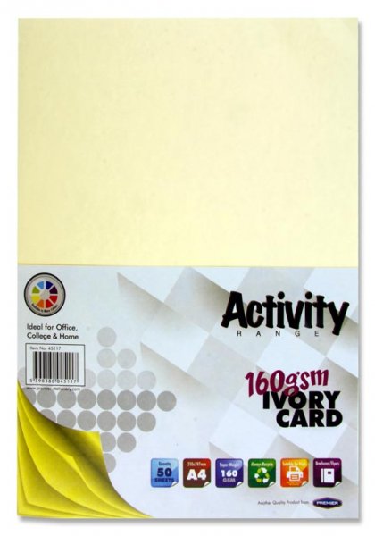 PREMIER ACTIVITY A4 160gsm CARD 50 SHEETS - IVORY