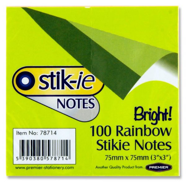 STIK-IE NOTES 75x75mm - 5 COL RAINBOW
