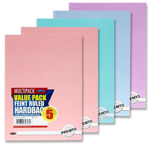 PREMTO PASTEL PKT.5 A4 160pg HARDCOVER NOTEBOOK