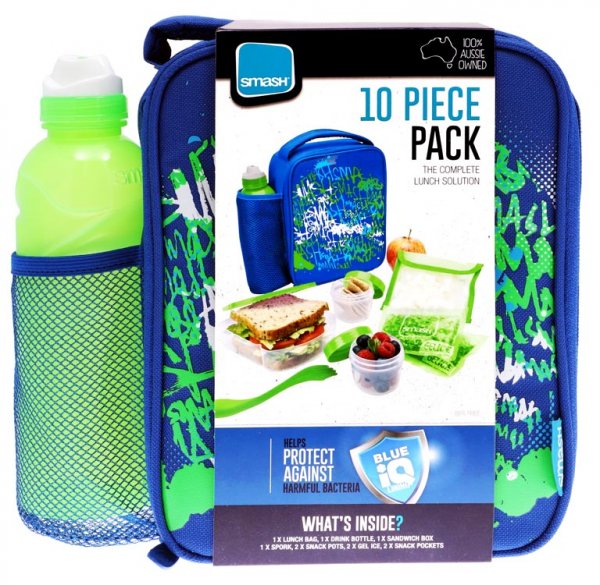 SMASH 10pce FILLED LUNCHBAG & 500ml BOTTLE - BLUE