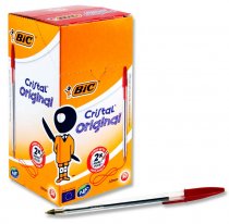 BIC BOX 50 CRISTAL BALLPOINT PENS - RED