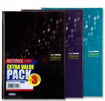 STUDENT SOLUTIONS PKT.3 A4 160pg HARDCOVER NOTEBOOK - URBAN 3 ASST.