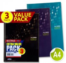 STUDENT SOLUTIONS PKT.3 A4 160pg HARDCOVER NOTEBOOK - URBAN 3 ASST.