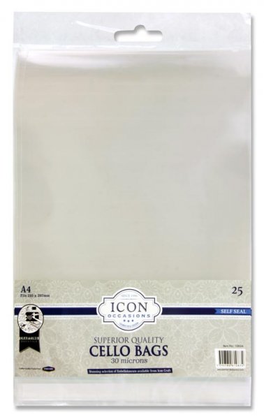ICON OCCASIONS PKT.25 A4 SELF SEAL CELLO BAGS