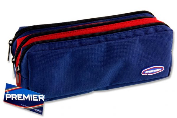 PREMIER 3 POCKET ZIP PENCIL CASE - 3 COLOUR 3 ASST