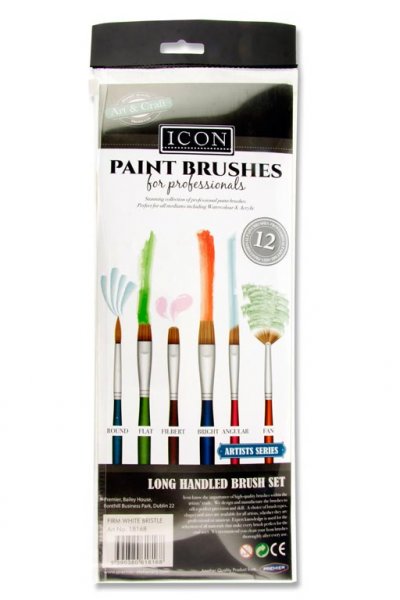 ICON 12pce LONG HANDLE BRUSH SET - FIRM WHITE BRISTLE