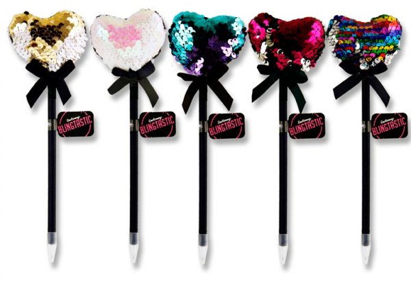 EMOTIONERY BLINGTASTIC SEQUINS HEART TOPPER BALLPEN 5 ASST (TUB)