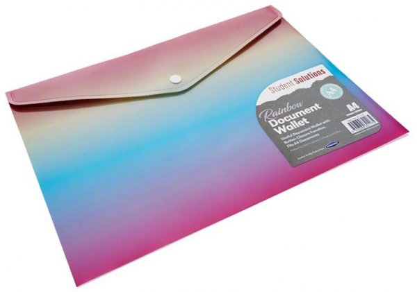 STUDENT SOLUTIONS A4 BUTTON DOCUMENT WALLET - RAINBOW
